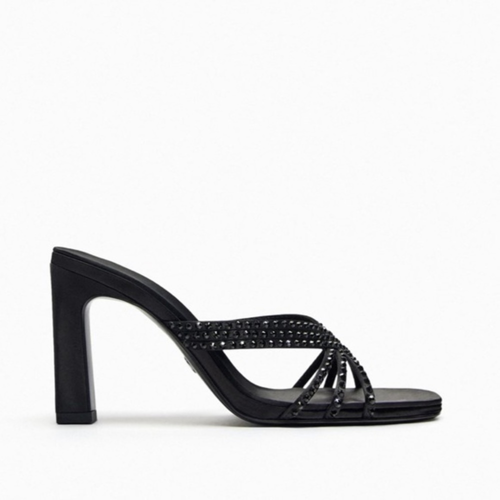 Zara NWT satin effect rhinestone heeled sandals - Picture 1 of 7